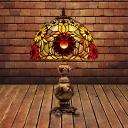 Cut Glass Domed Table Lamp Tiffany Style 1 Bulb Brown Finish Floral Patterned Nightstand Light