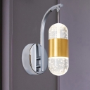 Seedy Crystal LED Wall Light Fixture Modern Brass Capsule Dining Room Sconce with Arm in Chrome
