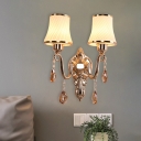 White Lattice Glass Flared Wall Light Traditional 2-Light Bedside Sconce Lamp in Brass