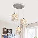 Cylindrical Clear Crystal Multi Pendant Simple 3-Bulb White Pendulum Light for Bedroom