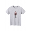 Basic Mens Cartoon Figure Printed Short Sleeve Crew Neck Regular Fit T-shirt