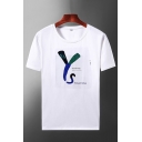Stylish Letter YS Printed Short Sleeve Round Neck Relaxed Fit T-shirt for Guys