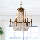 6-Head Crystal Chain Chandelier Rustic Antiqued Gold Candle Dining Room Pendant Light Kit