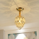 1-Head K9 Crystal Semi Flush Lamp Traditional Gold Finish Oval Bedroom Flush Ceiling Light