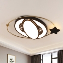 Children Bedroom LED Flush Light Kids Black Close to Ceiling Lamp with Oval Orbit Acrylic Shade