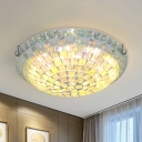 2/3 Lights Domed Flush Mount Lighting Baroque Blue Hand Cut Glass Mosaic Patterned Ceiling Fixture for Bedroom, 12