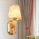 Fabric Conical Wall Lamp Traditional 1 Bulb Bedroom Crystal Wall Mounted Light Fixture in Gold