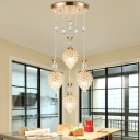 Teardrop Crystal Multi Light Pendant Simplicity 4 Bulbs Restaurant Drop Lamp in Gold
