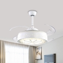 4 Blades White Drum Ceiling Fan Lamp Modernist LED Crystal Semi Flush Mount Light Fixture, 47