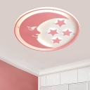 Crescent and Star Ultrathin Flush Mount Nordic Acrylic Kids Bedroom LED Ceiling Light in Blue/Pink/White