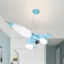 4-Light Boy's Room Chandelier Kids Blue Pendant Lighting with Jet Frosted White Glass Shade