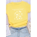 Chic Letter Cartoon Graphic Roll-up Sleeves Round Neck Regular Fit T Shirt for Girls