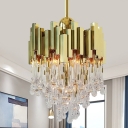 Clear Crystal Teardrop Chandelier Modernism 4 Heads Hallway Hanging Ceiling Light in Gold