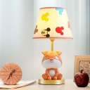 Orange/Yellow Dog Night Lamp Kids 1 Light Resin Nightstand Lighting with Tapered Fabric Shade