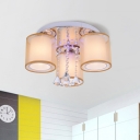 Dual Cylinder Fabric Flush Light Modern 3/7-Bulb Living Room Ceiling Mount Lamp with Crystal Strand in Chrome