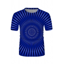 Abstract Stripe 3D Printed Short Sleeve Crew Neck Loose Fit Popular T-shirt in Blue