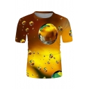Trendy Waterdrop 3D Printed Ombre Short Sleeve Crew Neck Relaxed Fit T Shirt in Yellow