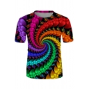 Trendy Colorful Vortex 3D Printed Short Sleeve Crew Neck Slim Fit T Shirt in Black