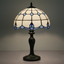 Tiffany Domed Night Lamp 1 Bulb Cut Glass Table Lighting in White with Diamond Pattern