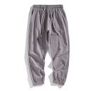 Cozy Mens Solid Color Pocket Drawstring Cuffed Mid Rise Regular Fitted Ankle length Linen Pants