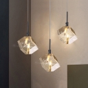 Modern Square Pendant Lamp K9 Crystal 3-Bulb Dining Room Multi Ceiling Light in Black