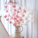 Art Deco LED Table Lamp Pink and White Rose Nightstand Lighting with Plastic Shade for Bedroom