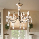 Candle Kitchen Dinette Chandelier Rustic Iron 3 Heads Aged Silver Pendant Light with K9 Crystal Accent