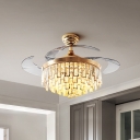 Crystal Prisms Conic Hanging Fan Light Modernism LED 4-Blades Semi Mount Lighting in Gold, 42