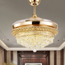 4 Blades Cone Semi Flush Lamp Fixture Modernist Crystal Balls LED Gold Ceiling Fan Lighting, 35.5