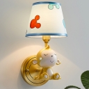 Brass Monkey Sleeping Wall Lamp Cartoon 1-Light Resin Sconce with Tapered Fabric Shade