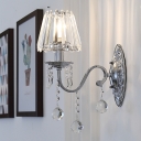1/2-Bulb Cone Wall Lighting Idea Modernist Chrome Finish Rectangle-Cut Crystal Wall Lamp Fixture