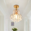 1-Light Semi Mount Lighting Antique Draping Crystal Circles Close to Ceiling Light in Brass