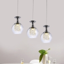 Clear Glass Goblet Cluster Pendant Light Modern 3 Heads Kitchen Bar Hanging Lamp with Crystal Fringe Inside
