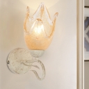 Flower Frosted Glass Wall Lighting Vintage 1 Bulb Living Room Sconce Wall Light in White