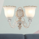 2 Lights Wall Sconce Traditional Bedroom Wall Lighting with Bloom White Glass Shade