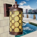 1 Light Wall Light Fixture Classic Style Cylinder Yellow Glass Wall Mount Lamp in Bronze with Dotted Patter