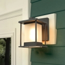 1-Bulb Wall Mount Lighting Rustic Outdoor Wall Lamp with Rectangle Opal Glass Shade in Black/Coffee