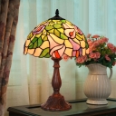 1 Head Nightstand Lamp Victorian Style Domed Stained Art Glass Bloom Patterned Night Table Light in Coffee