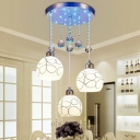 Dome Kitchen Crystal Cluster Pendant Modern White Glass 3 Lights Chrome Down Lighting