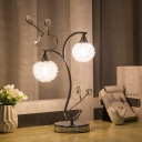 Aluminium Ball Night Table Light Simplicity 2 Heads Bedroom Crystal Nightstand Lamp in Chrome