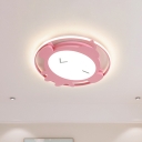 Monkey Acrylic Flush-Mount Light Cartoon Pink/Blue LED Close to Ceiling Light Fixture for Kids Room