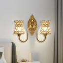 2 Bulbs Crystal Octagon Wall Sconce Mid Century Gold Curving Living Room Wall Light Fixture
