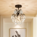 Modern Teardrop Semi Flush Ceiling Light Crystal Ball 1-Bulb Corridor Flush Mount Lamp in Black