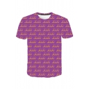 Novelty Boys All over Letter Jojo 3D Printed Short Sleeve Crew Neck Slim Fit T Shirt in Purple