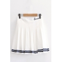 Preppy Girls Letter Sweet Embroidered Striped Mini Pleated A-line Skirt
