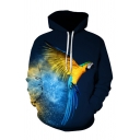 Stylish 3D Parrot Pattern Pocket Drawstring Long Sleeve Regular Fit Hooded Sweatshirt for Men