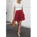 Fancy Girls Polka Dot Print High Rise Ruffled Mini Pleated A-line Skirt