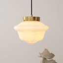 Schoolhouse Shade Hanging Lamp Minimalism White Glass 1-Light Dining Table Pendant Lamp