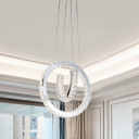 Ring and Semicircle Living Room Chandelier Beveled Crystal LED Simplicity Pendulum Light in Stainless-Steel