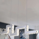 Crystal Block Maze Shape Island Hanging Lamp Modernist LED Pendulum Lamp in Stainless-Steel